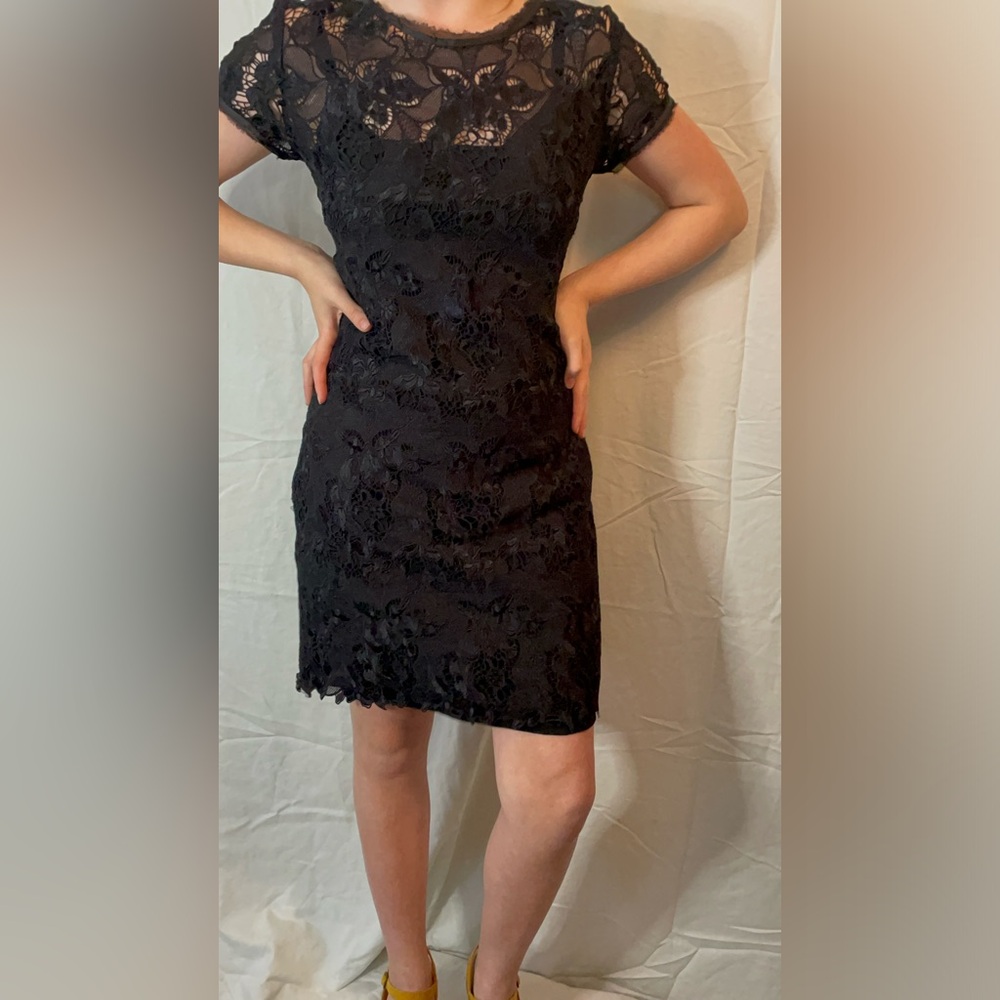 ANIMALE Lace overlay little black dress.